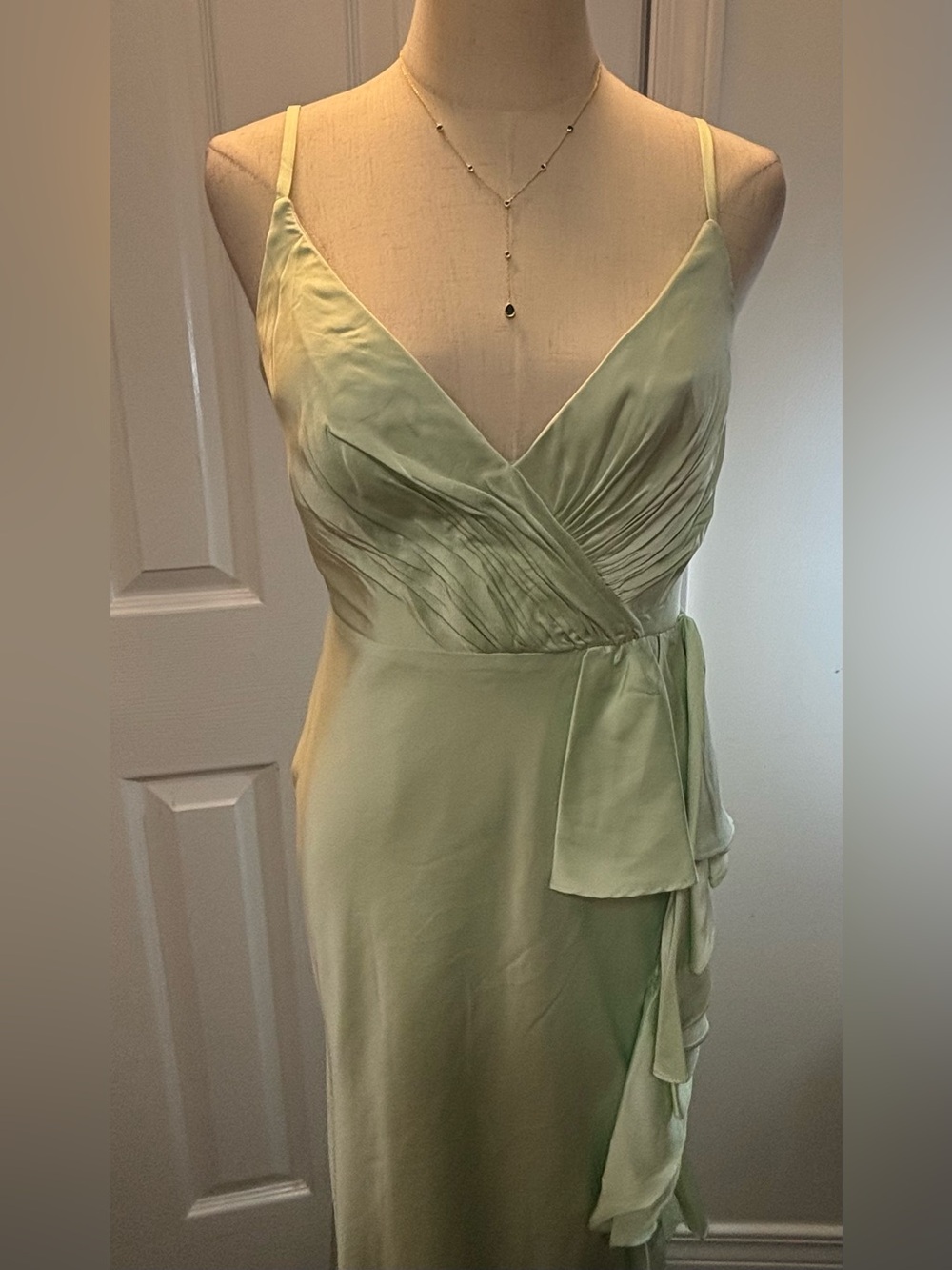 IEENA For Mac Duggal Pistachio Green Ruffle Asymmetrical Satin Eve Gown #67815 - Picture 3 of 13
